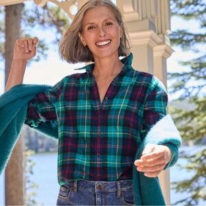 LAND’S END- 2 PC- Plaid flannel Button-Up Shirt with Pink Tee